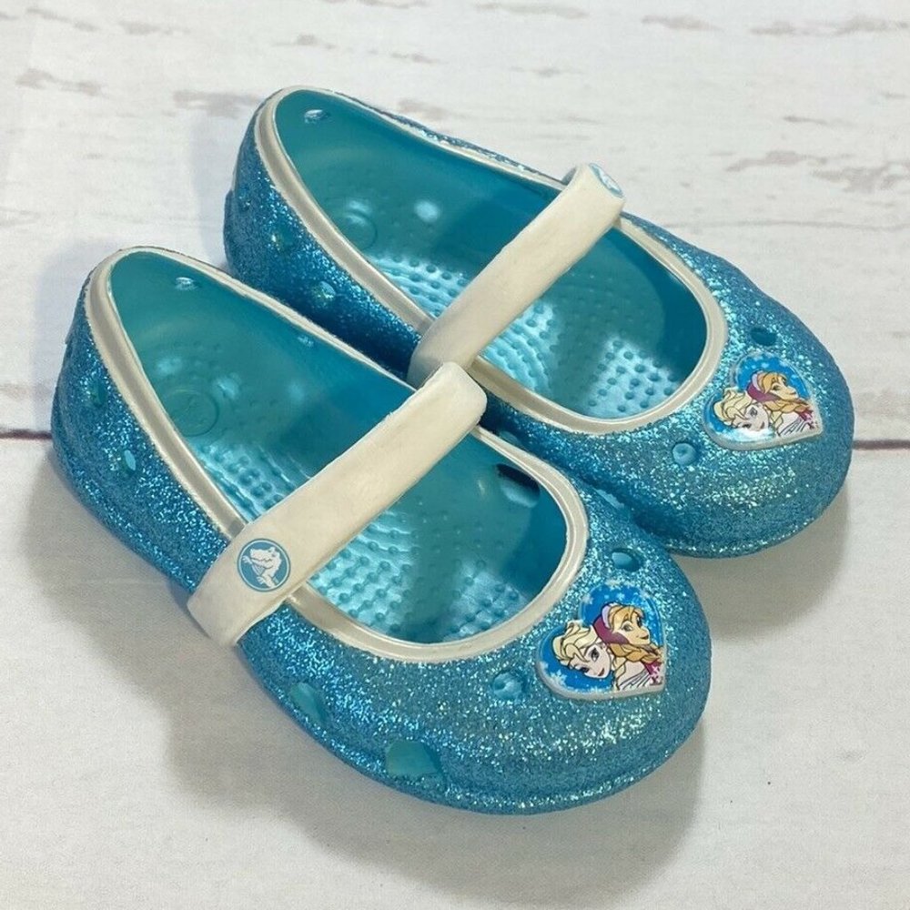 CROCS Disney Frozen Keeley baby toddler 5C Glitter Ballerina Flat Pool Shoes